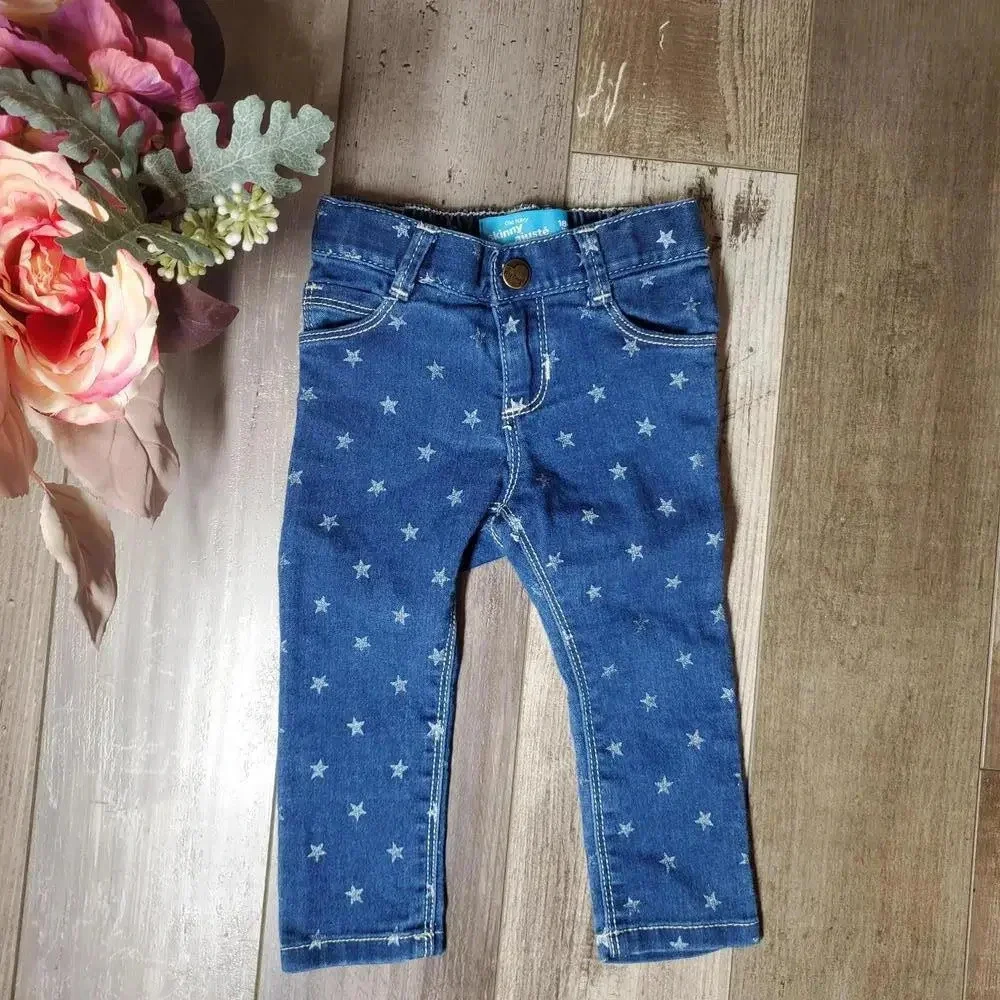 Old Navy Blue Medium Wash Skinny Jeggings Jeans Toddler Girl Size 18M Stars